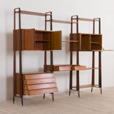 Italian teak wall unit with a desk and bar cabinet/secretarie, 1960s