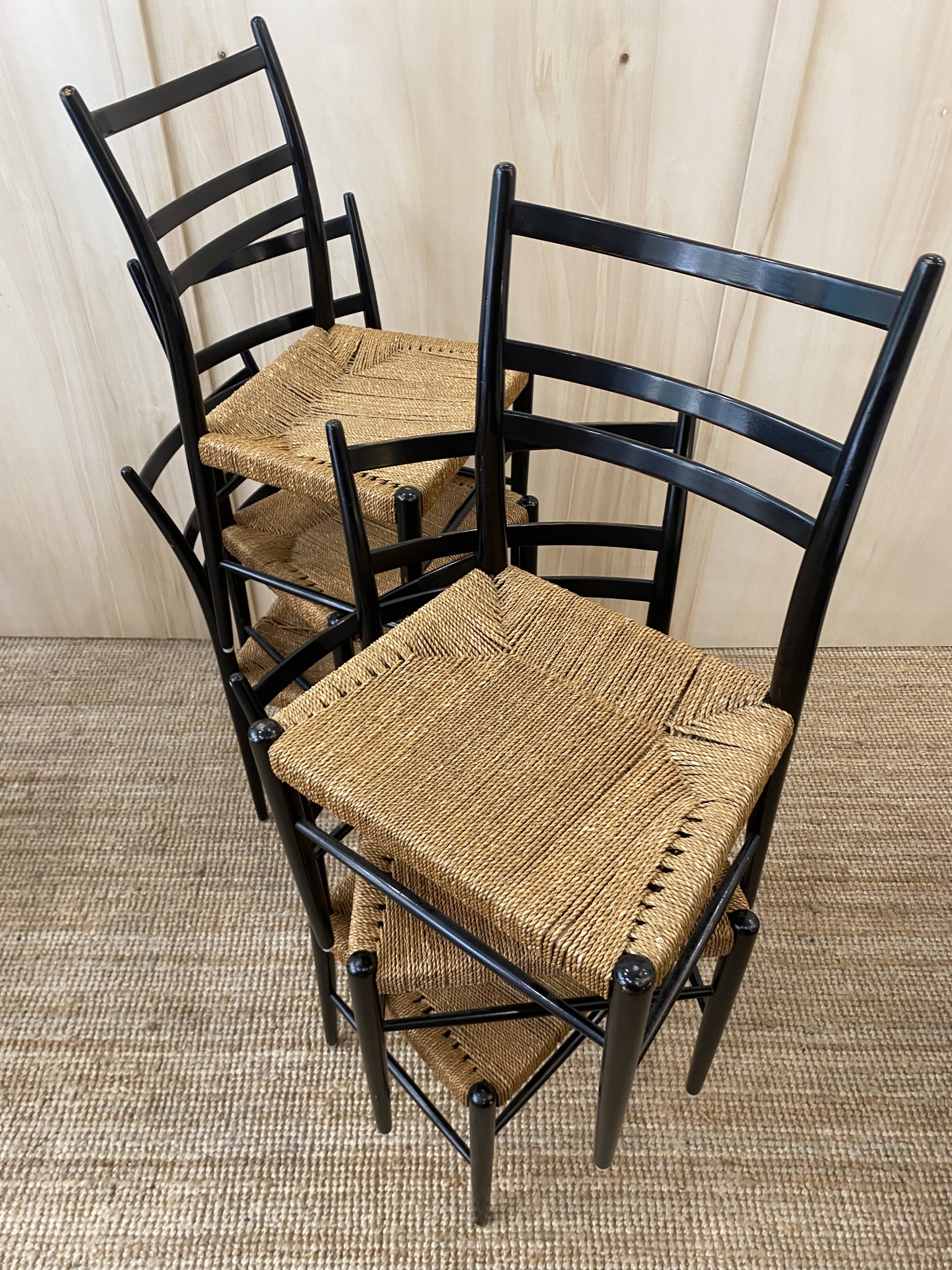 Série de 6 chaises en bois & cordes - italie 1960
