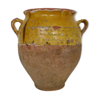 Pot à confit jaune vernissé, sud ouest de la France. Pot de conservation. Pyrénées XIXème