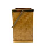 Hollywood regency brass and woven bamboo magazine rack, Metal Linea Nova Italy 1970