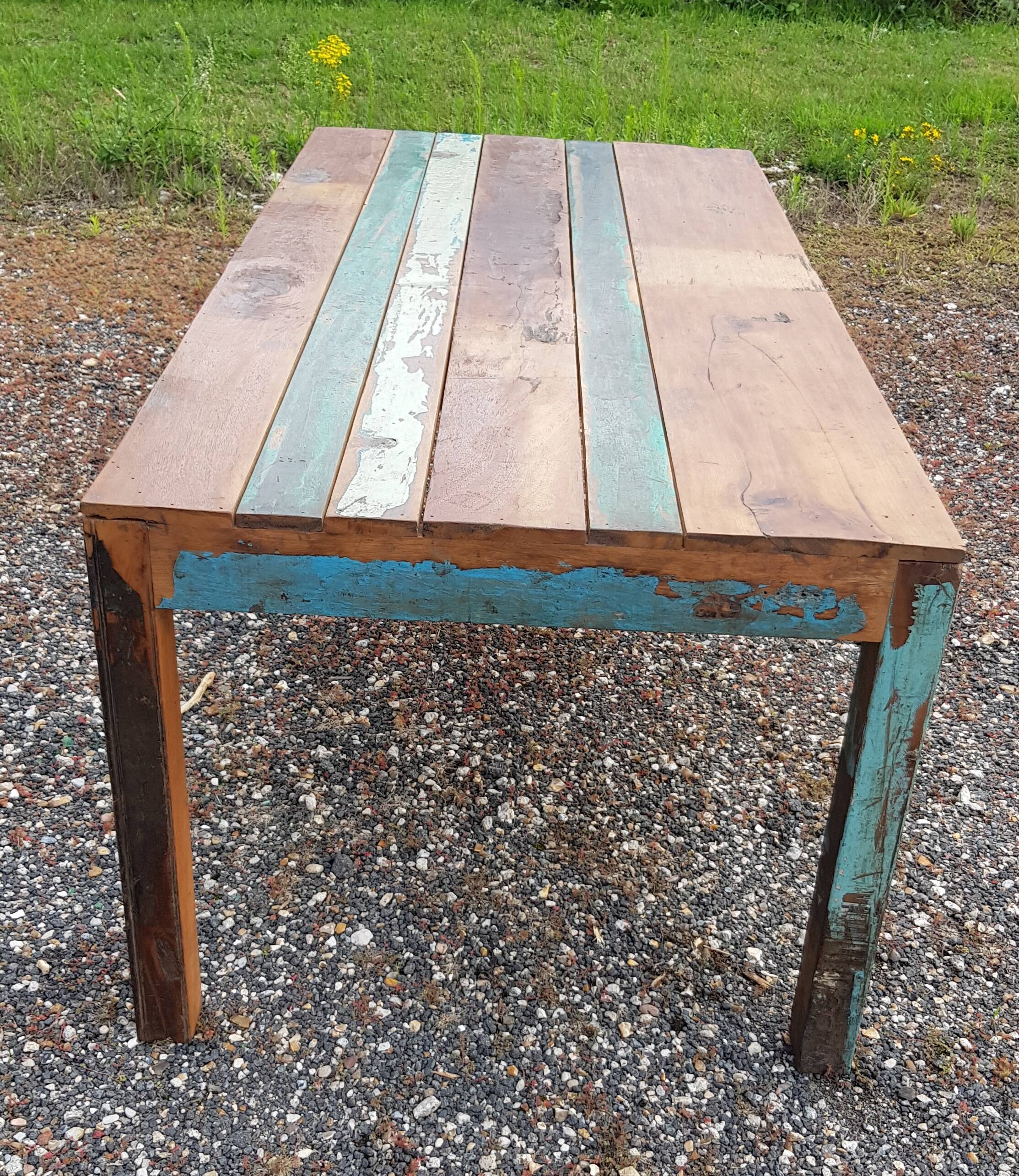 Polychrome teak dining table for 8 to 10 people