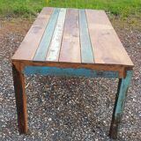 Polychrome teak dining table for 8 to 10 people