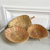 Trio of vintage wicker and bamboo baskets