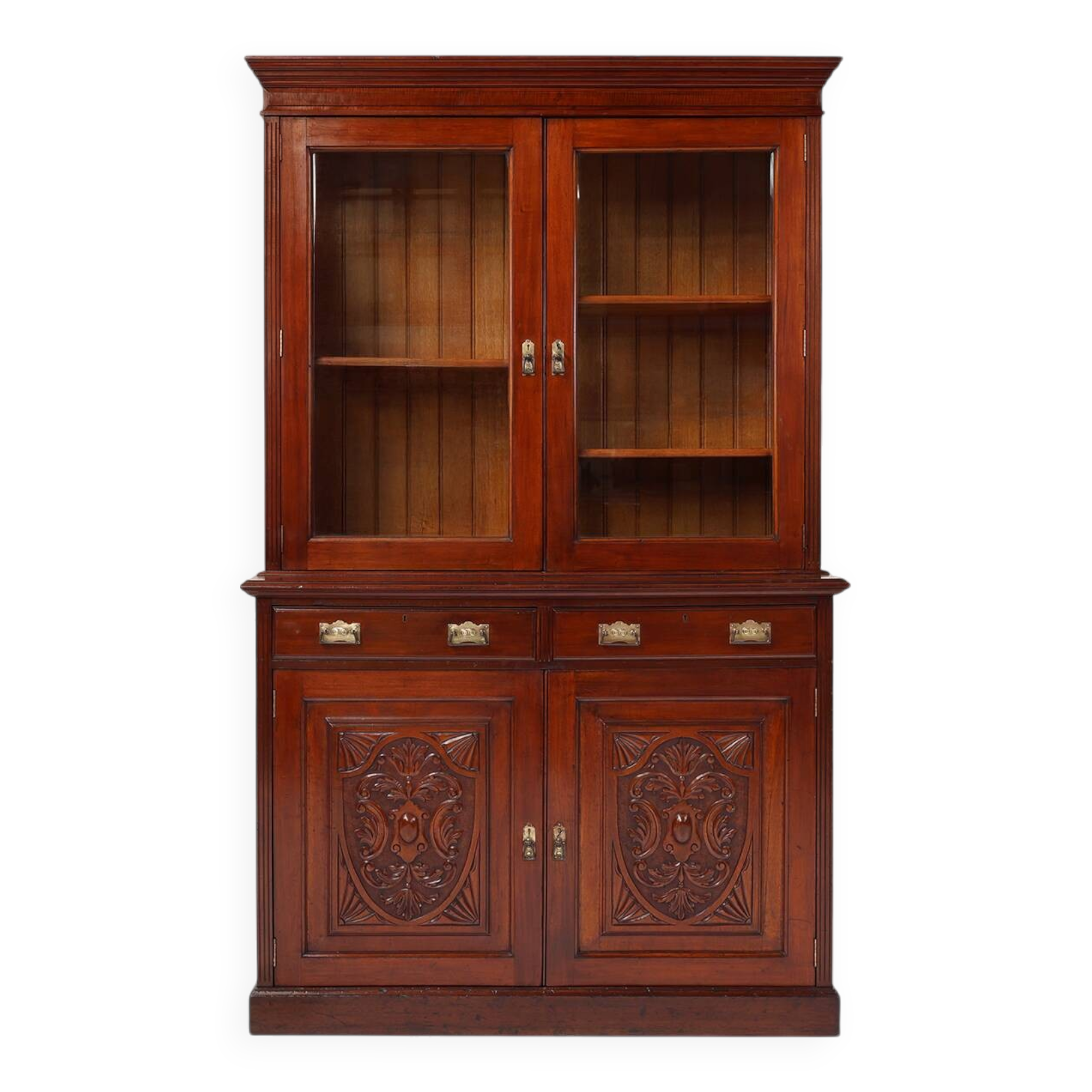 Art Nouveau Display Cabinet or Bookcase in oak with carvings and glass door
