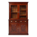 Art Nouveau Display Cabinet or Bookcase in oak with carvings and glass door