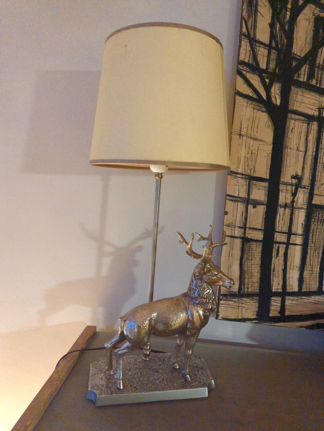 Vintage silvered bronze deer lamp