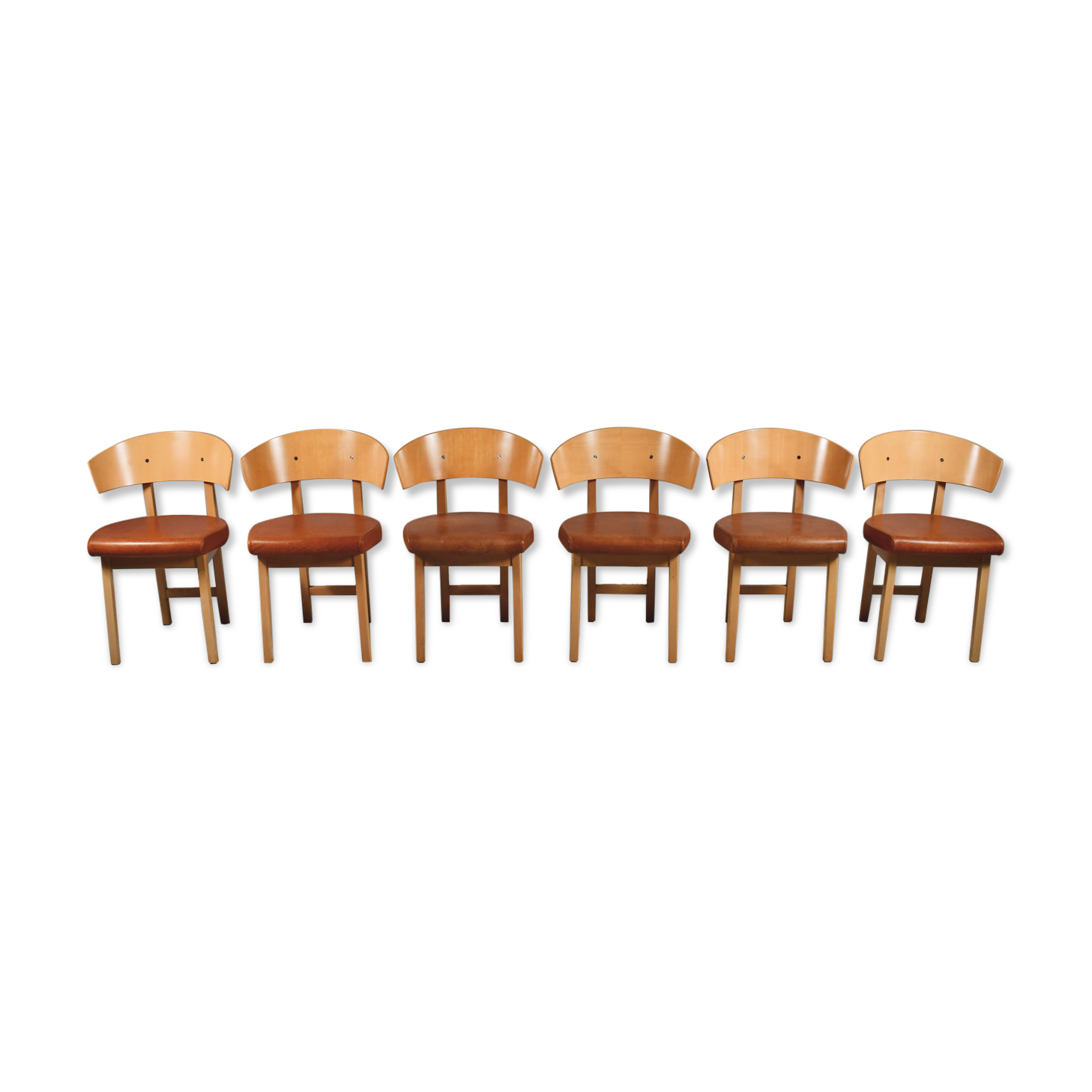 Vintage dining chairs in natural leather and beech Italy