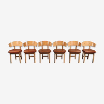 Vintage dining chairs in natural leather and beech Italy