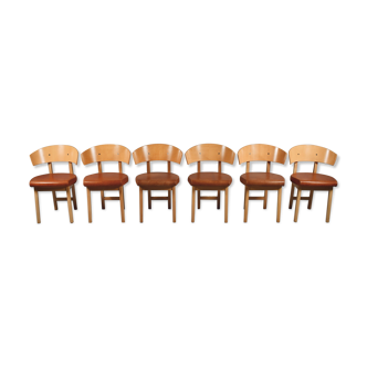 Vintage dining chairs in natural leather and beech Italy