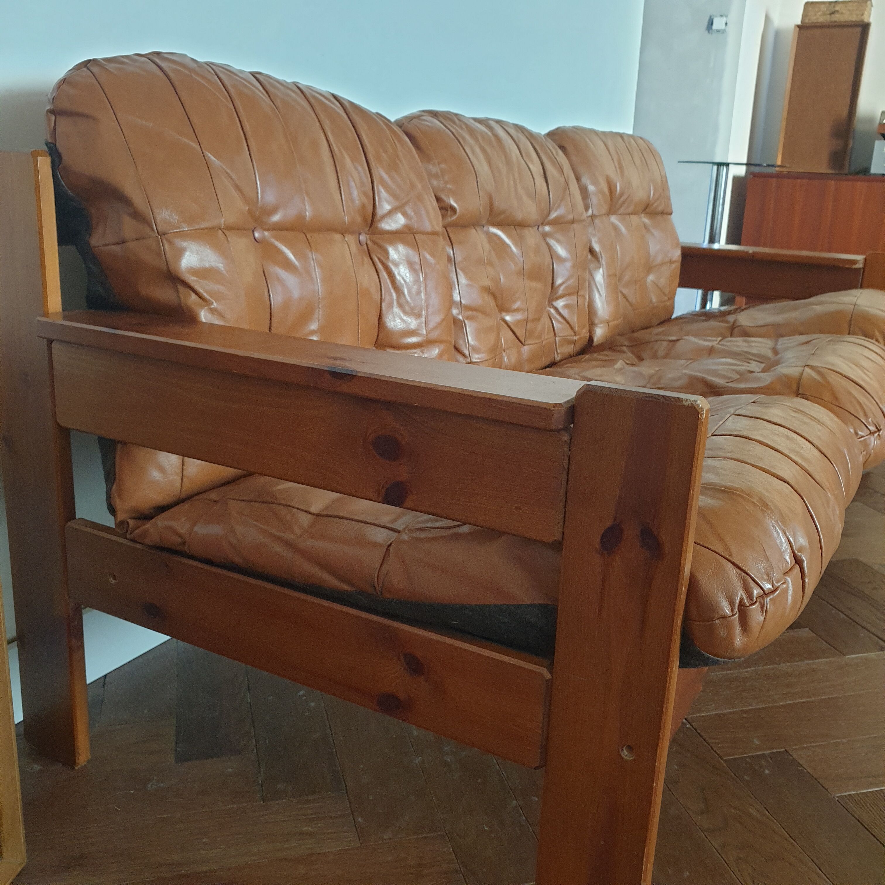 Vintage Danish Scandinavian sofa 3 seater camel leather