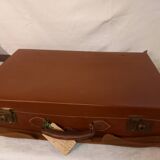 Valise ancienne en cuir, piqûres de sellier, avec housse monogrammée, années 1930/1940.