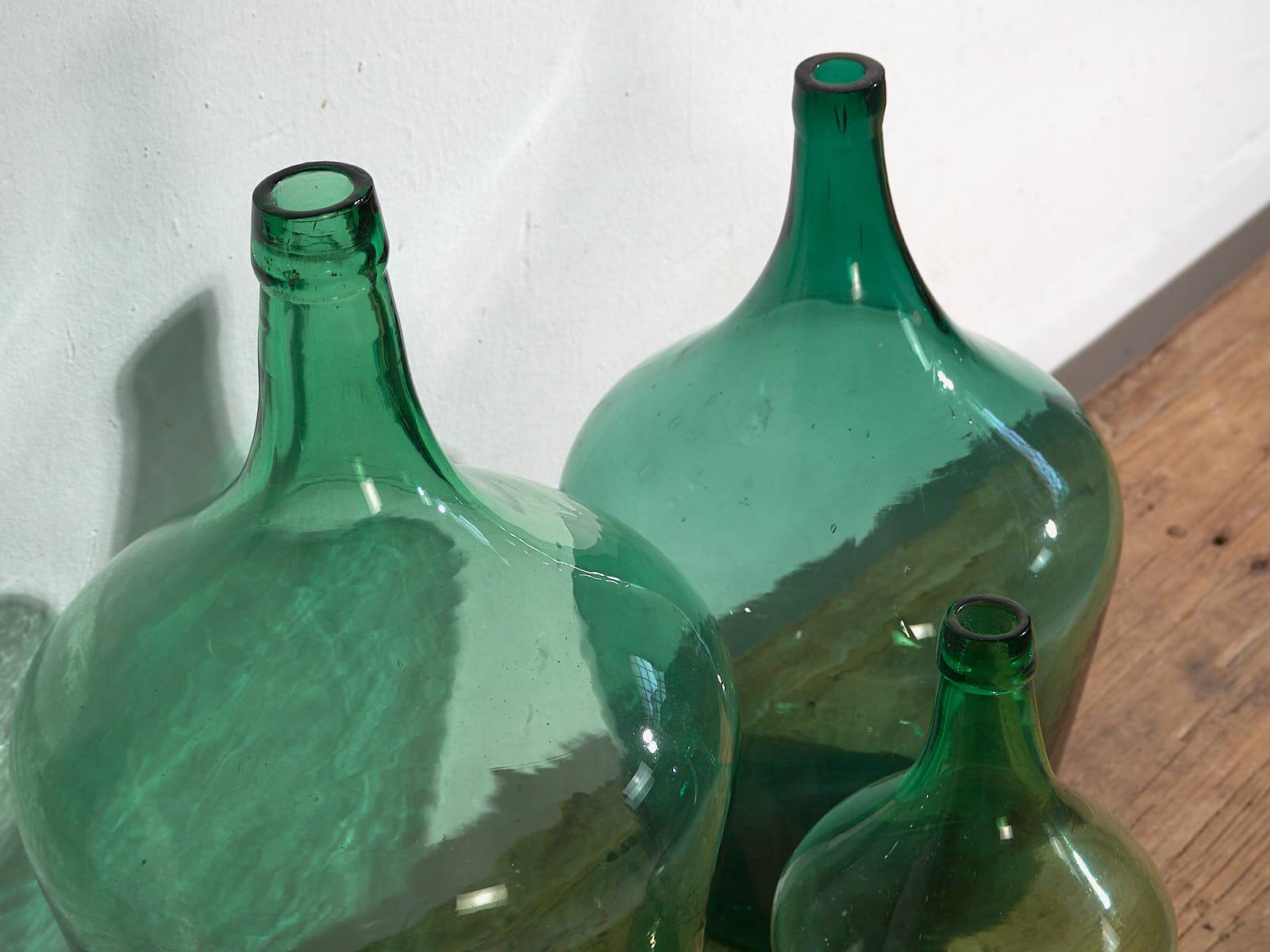 Antique green demijohns (c.1920). 3-piece set #6