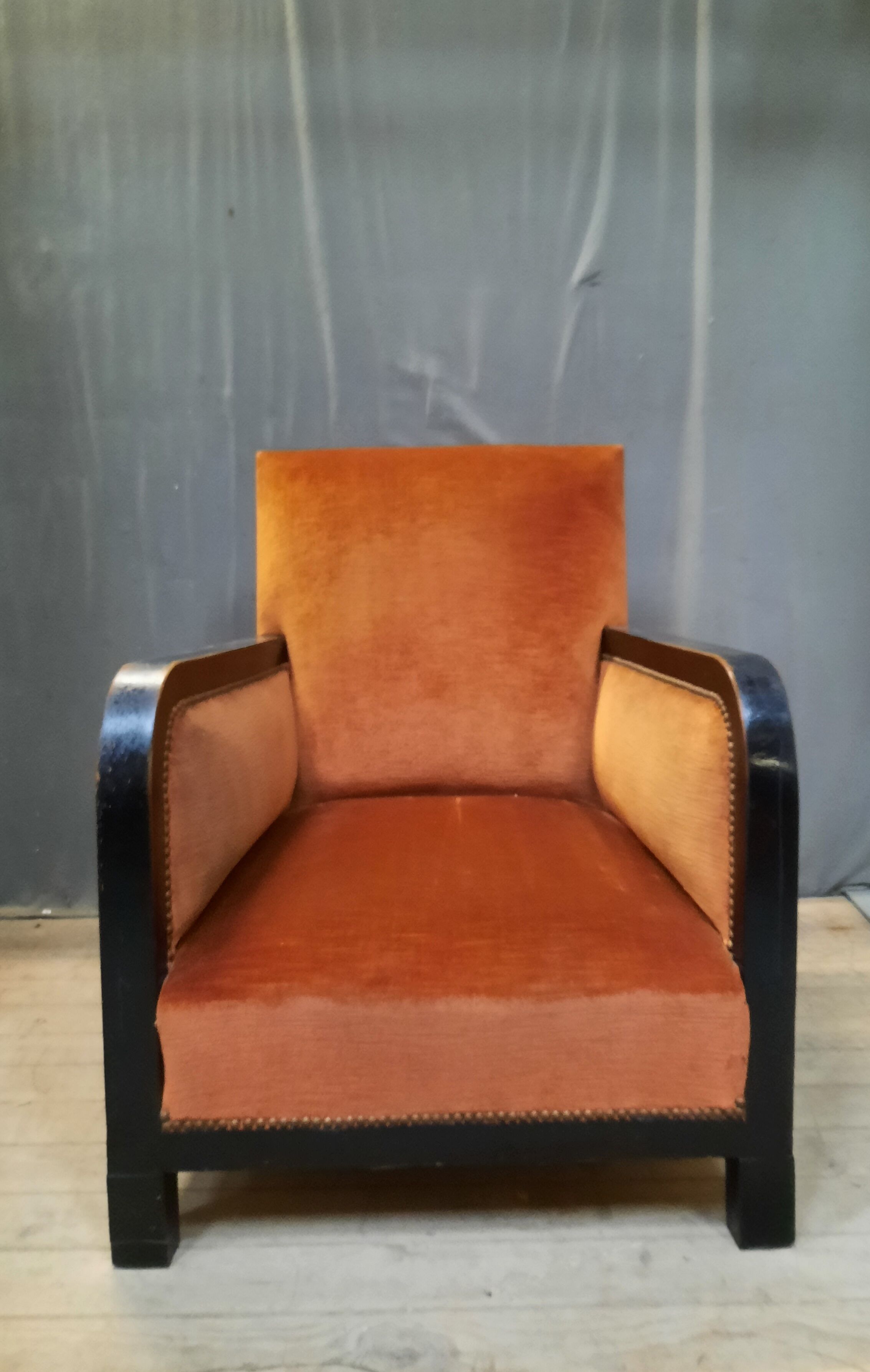 Fauteuil club bois et velour