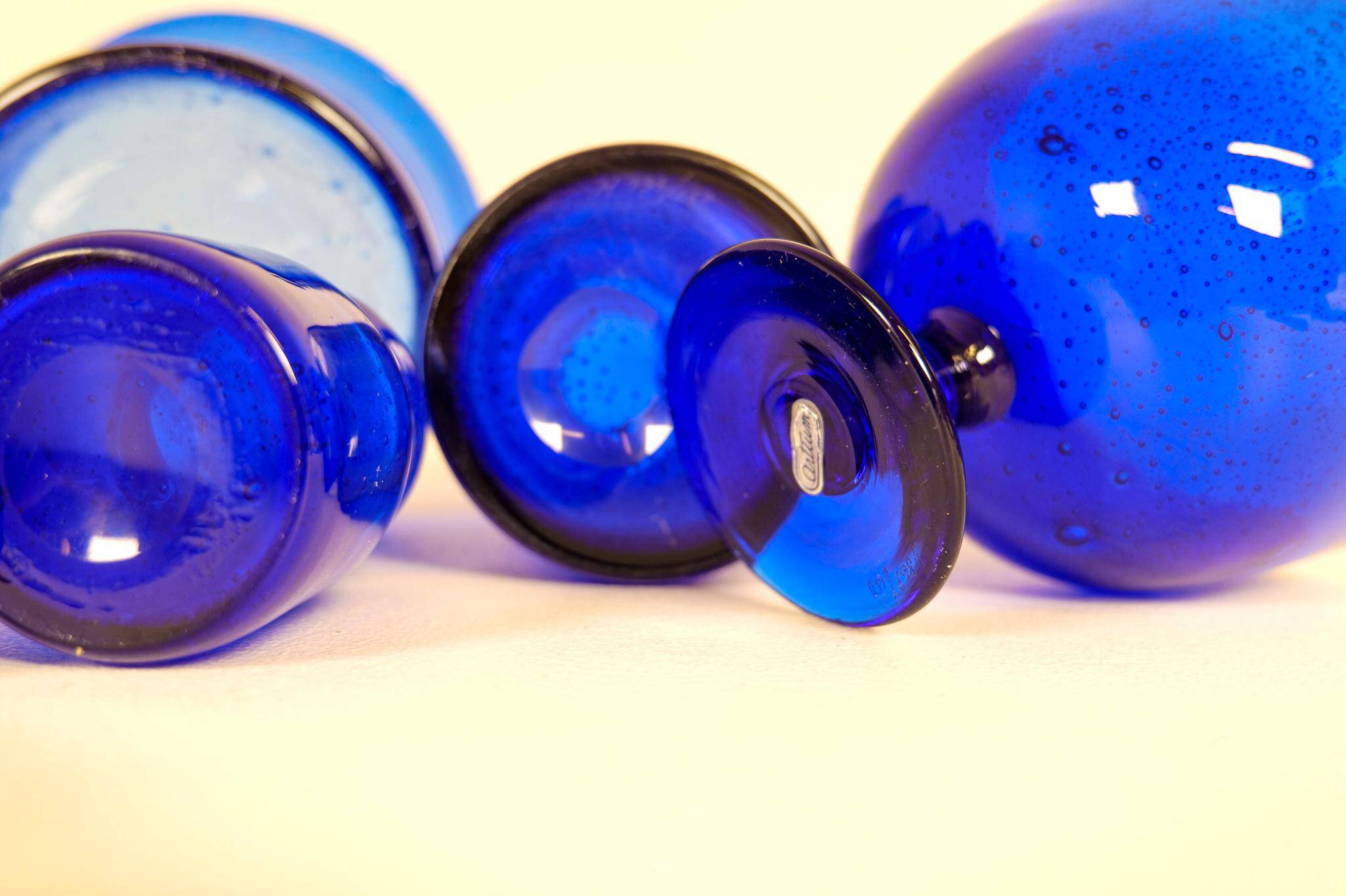 Midcentury collection of eight blue vases by Erik Höglund, Sweden, 1960s.