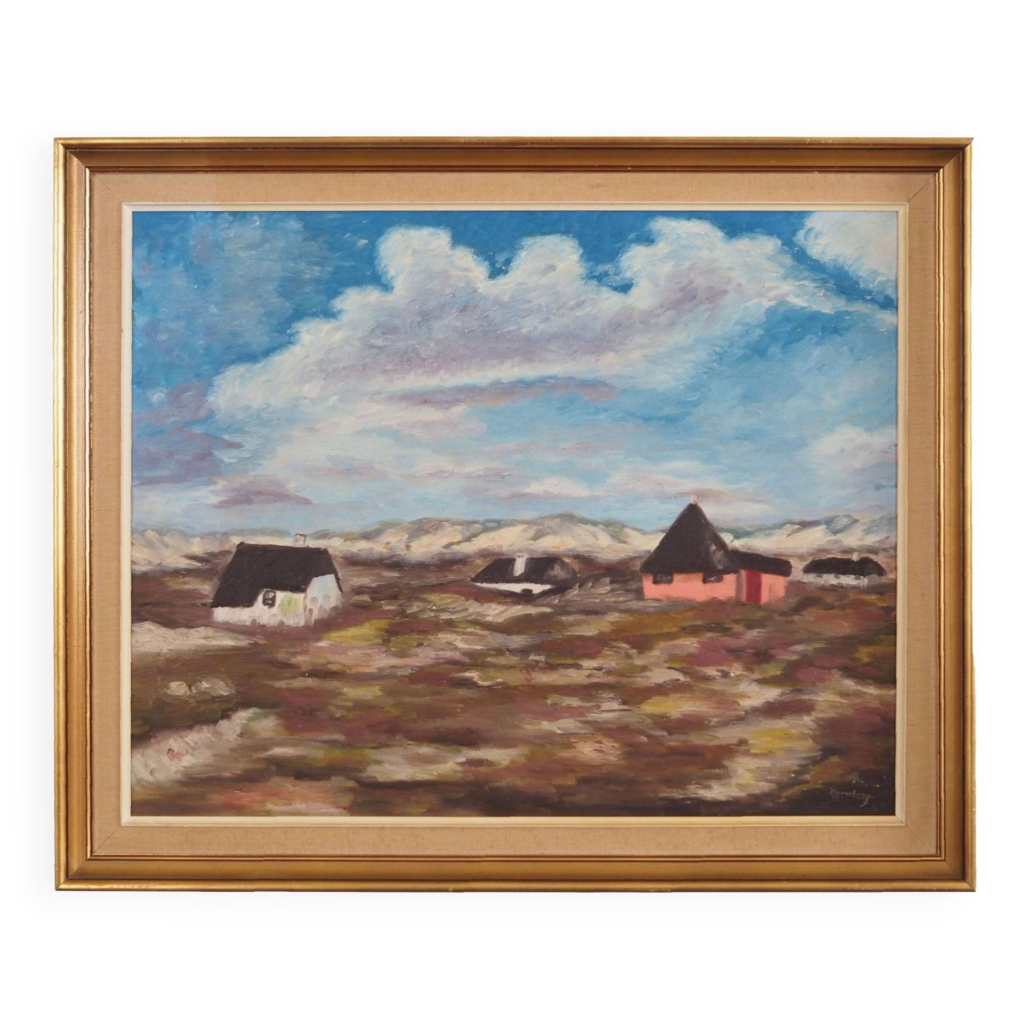 Painting „The Village in the Clouds”, Scandinavian design, 1970s