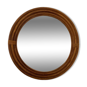 Round vintage rattan mirror