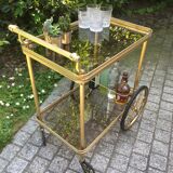 Serving wheels in gold metal & glass vintage 1960