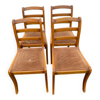 4 chaises en bois massif et daim velours marron Louis Philippe