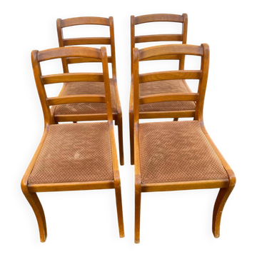 4 solid wood and brown velvet suede chairs in the Louis Philippe style.
