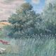 Large vintage original landscape dog oil painting