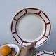 7 flat plates in white and red burgundy porcelain vintage Badonviller model Louise