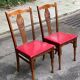 6 Art Deco dining chairs in solid wood and burgundy leather, 1950s