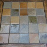 Coffee table, round, pine and sandstone tiles