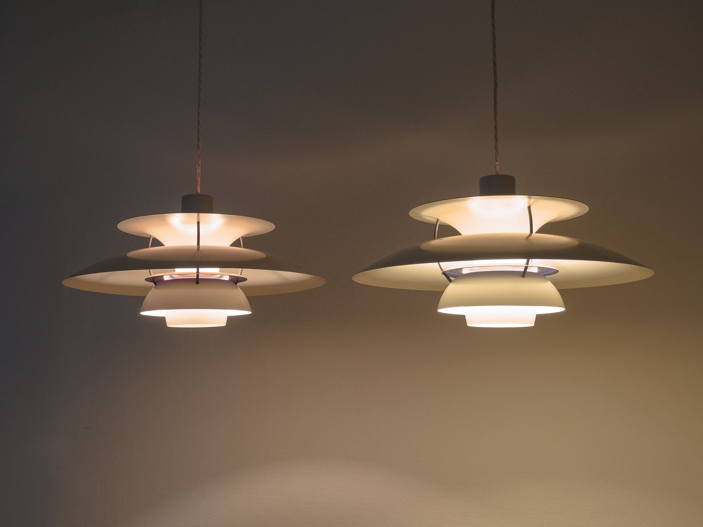 Pair of vintage poulsen ph5 scandinavian pendant lamp