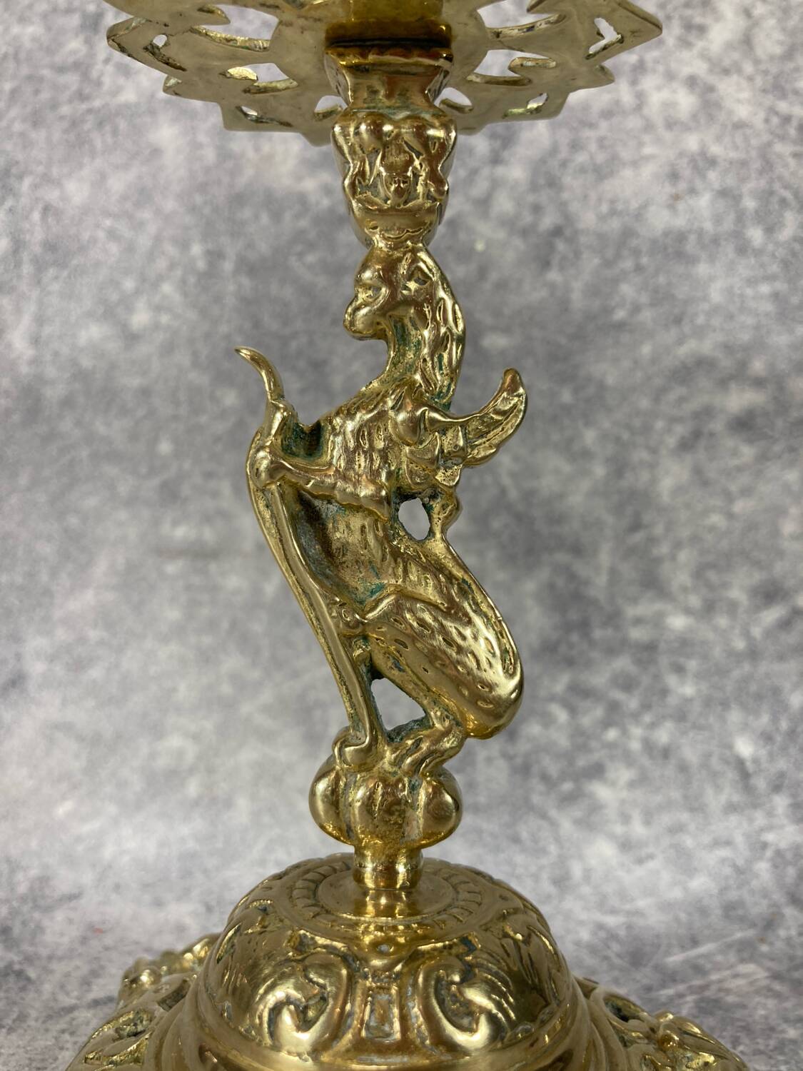 Gilt bronze chandelier/candlestick, Griffin, Mythical Animal, Bestiary, 1880