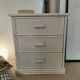 Vintage cane chest of drawers with 3 drawers - white patinated wood - seaside spirit