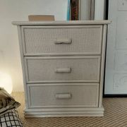 Vintage cane commode with 3 drawers - white patinated wood - seaside spirit