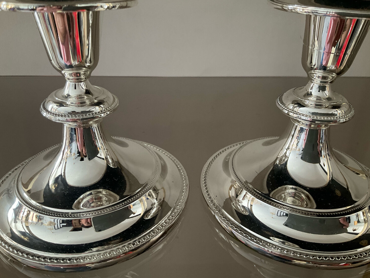 Pair of vintage silver metal candle holders