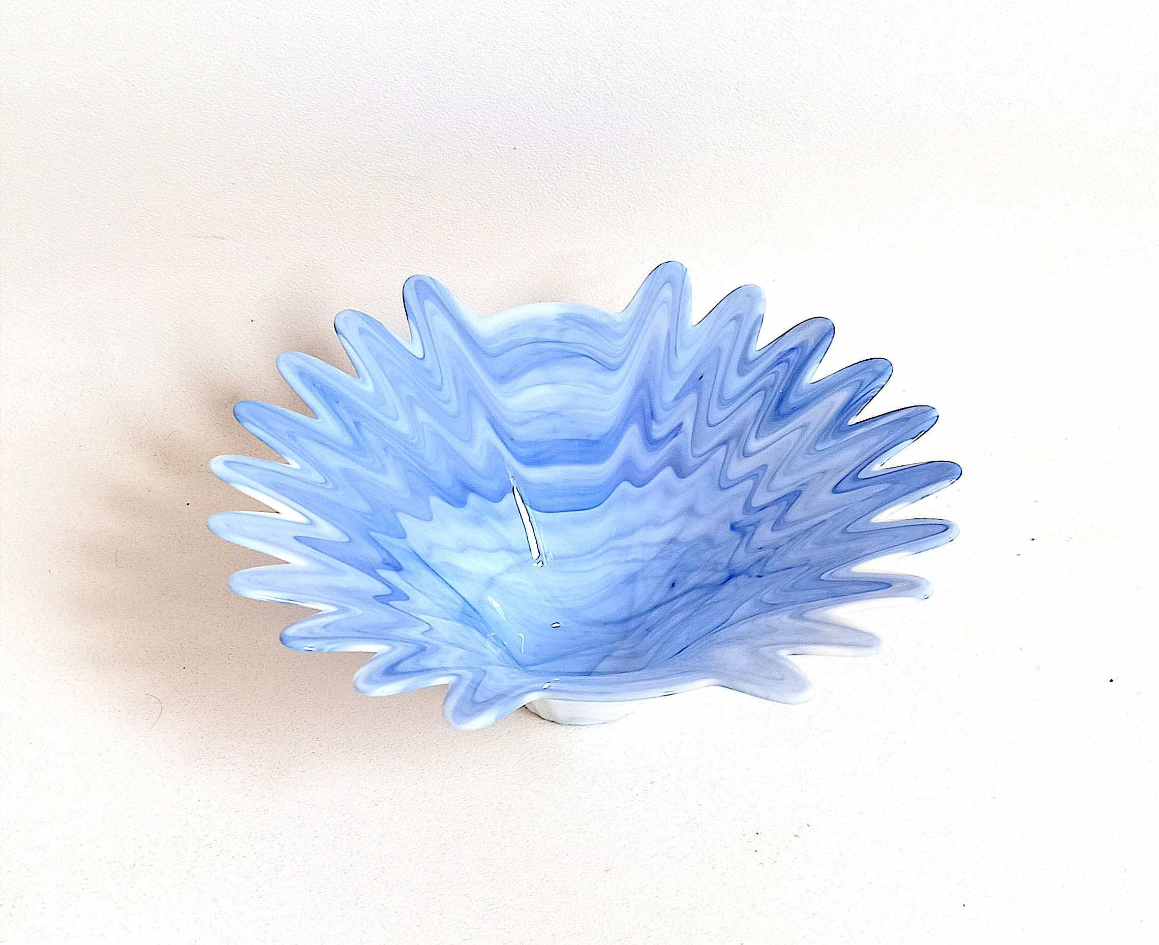 Murano glass cup opaline blue white width 26 cm 60s