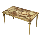 Table basse néo-classique en onyx et laiton 1970