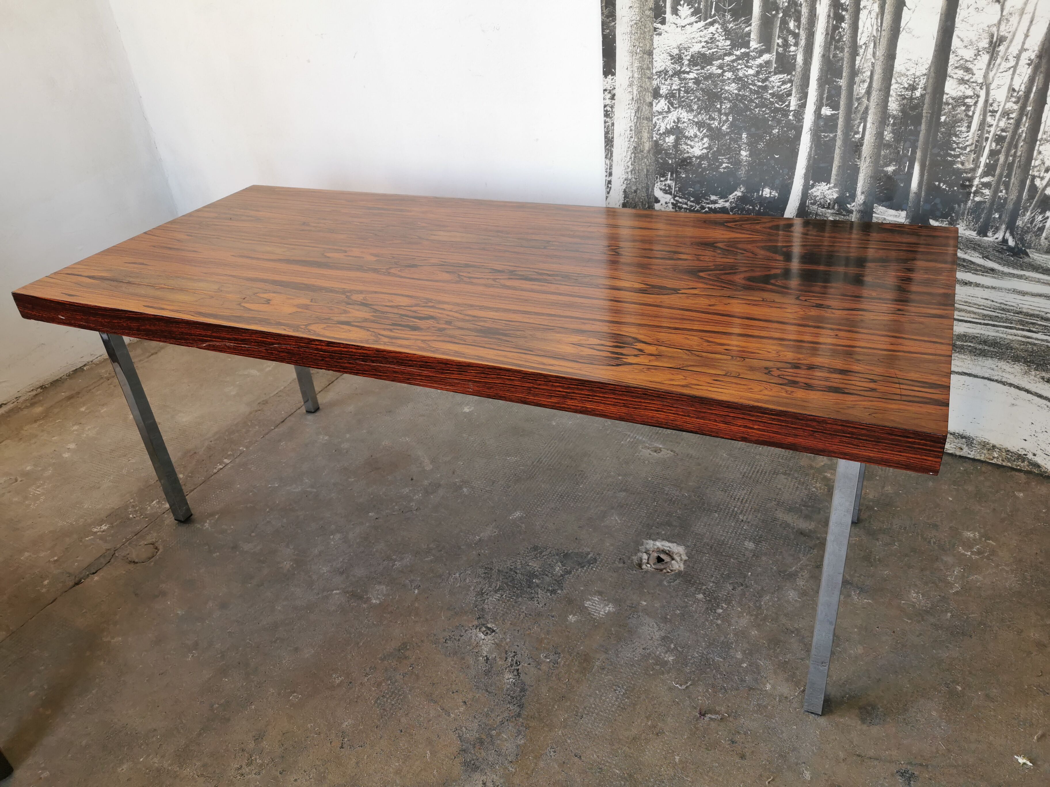 Coffee table from the 70s, chrome and rosewood