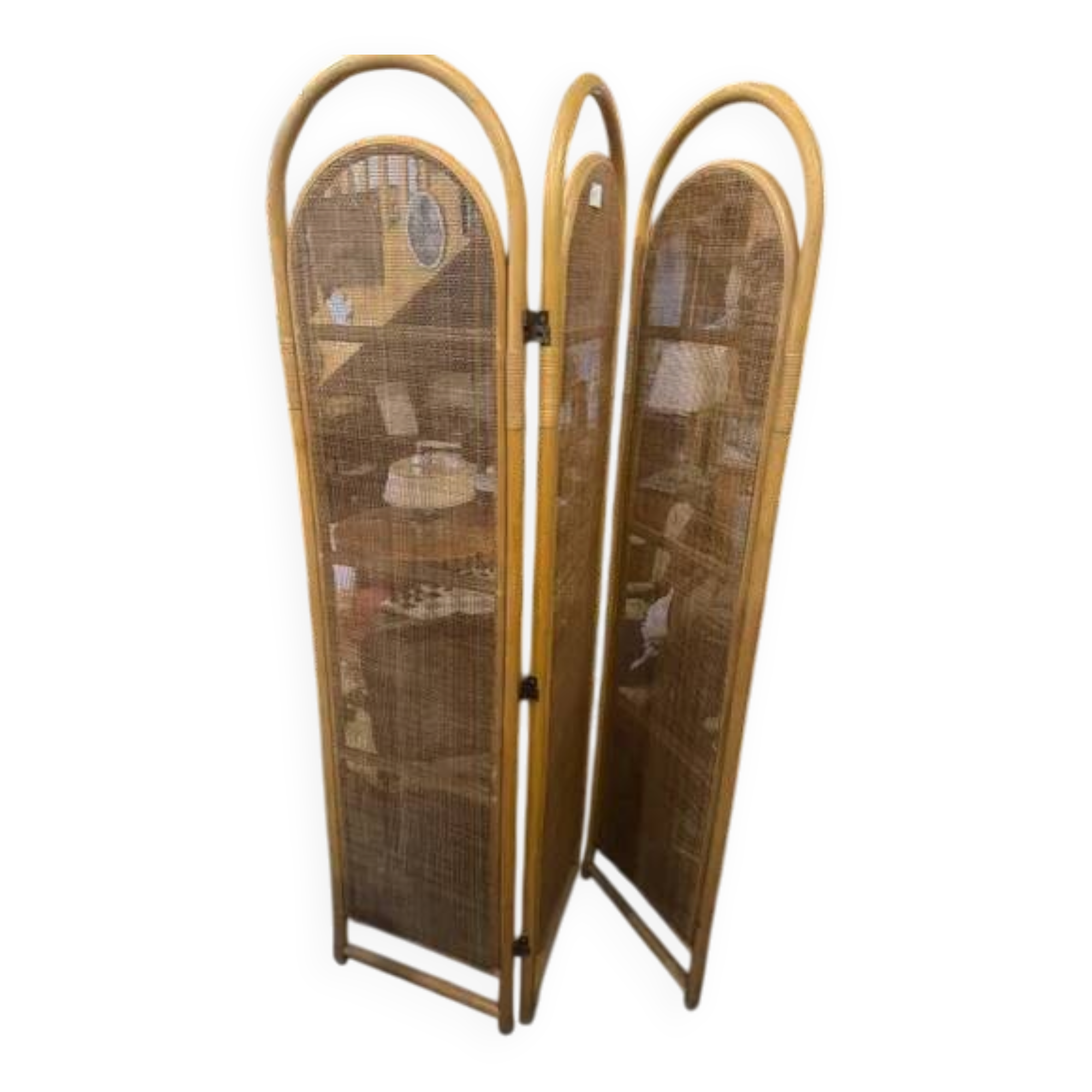 Sculptural Screen in Three Parts in Rattan and Wicker, 1970s