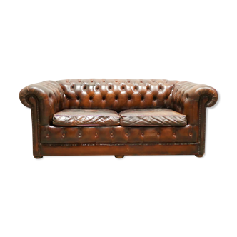 Chesterfield convertible vintage leather sofa