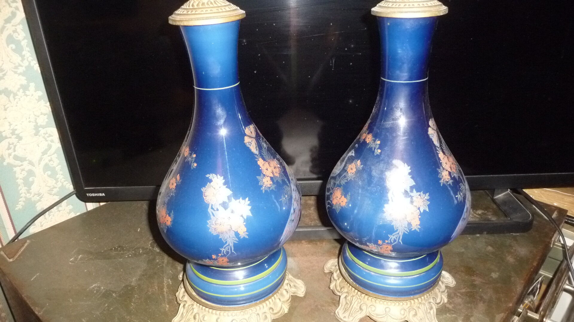 Pair of late 19th century electrified oil lamps