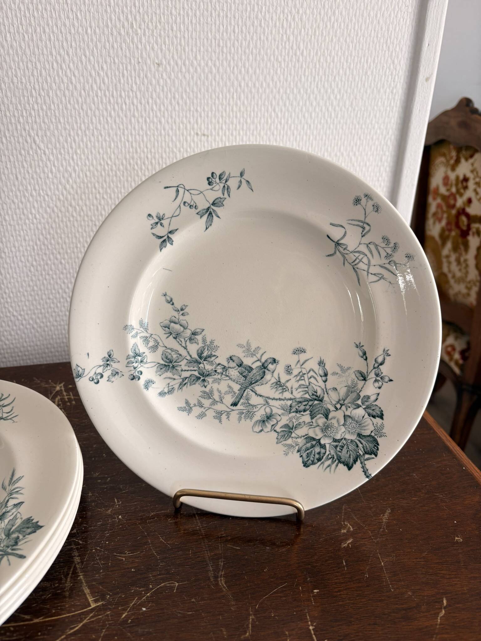 Lot 5 Plate Plates Faience Longwy Model Mignon