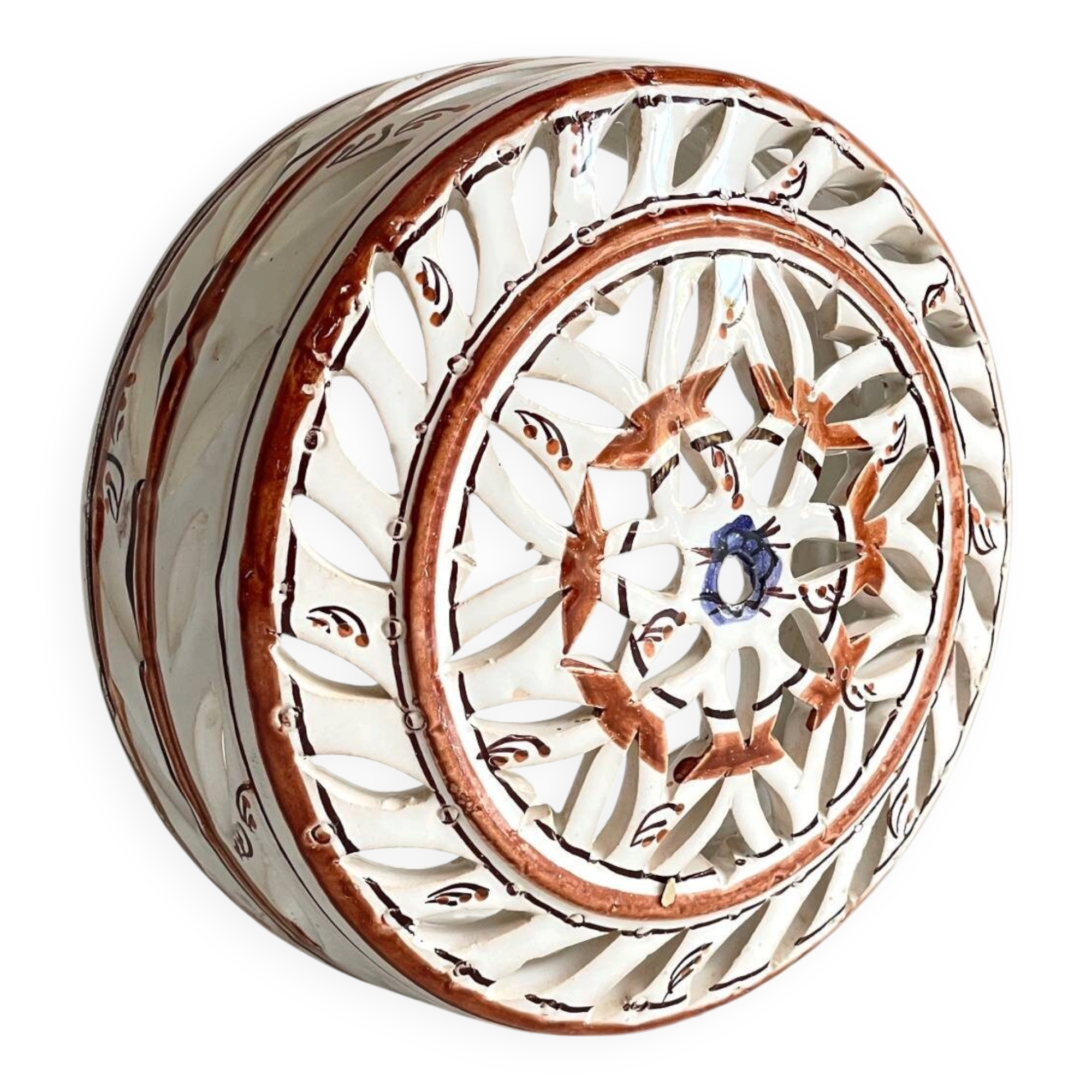 Handcrafted ceramic wall light blue centre