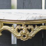 Console and its vintage mirror, brass and marble wall console, rococo style brass mirror