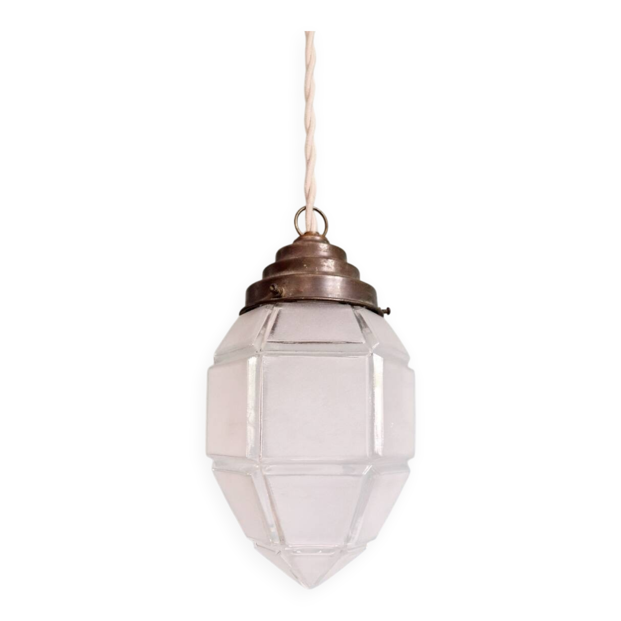 Art Deco pendant light in faceted satin glass, 1920s-30s