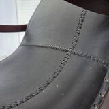 1970s, vintage armchair with footstool, black furniture leather.