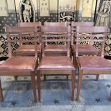 Suite of 6 oak and leather chairs 1950