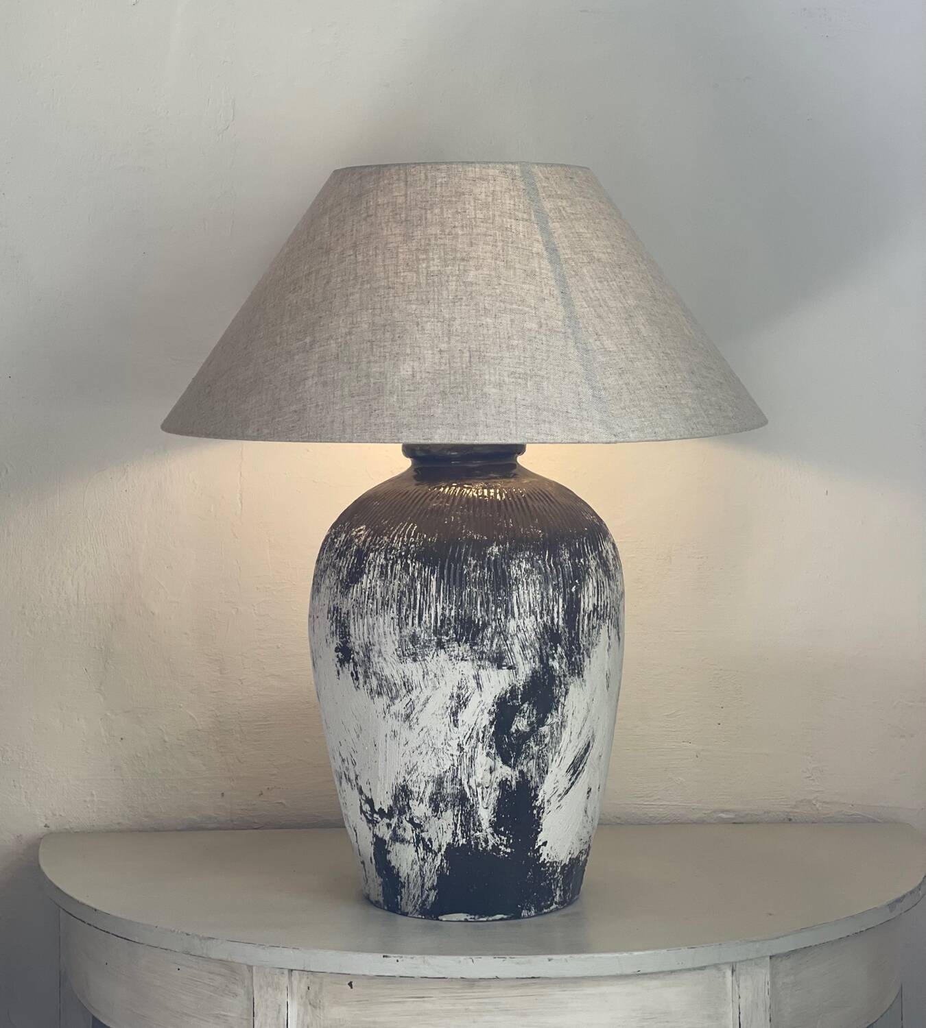 Lamp with linen shade