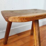 Pair of brutalist tripod stools in solid wood.