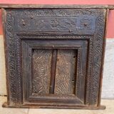 Ancienne fenêtre inde à décor sculpté de fleurs et rinceaux XIXe