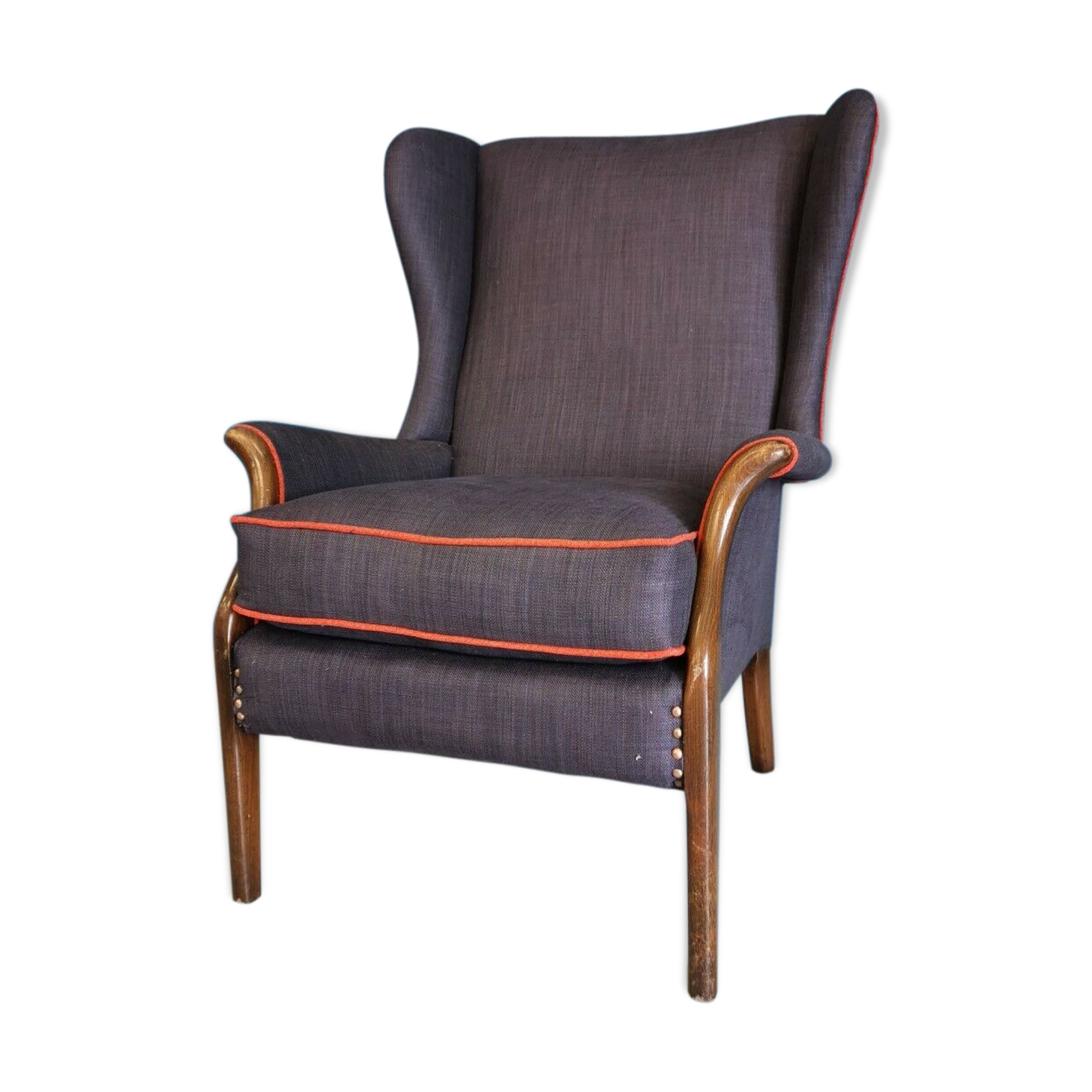 Vintage armchair teak 1960 years covered with violet