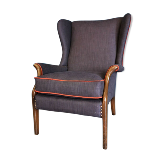 Vintage armchair teak 1960 years covered with violet