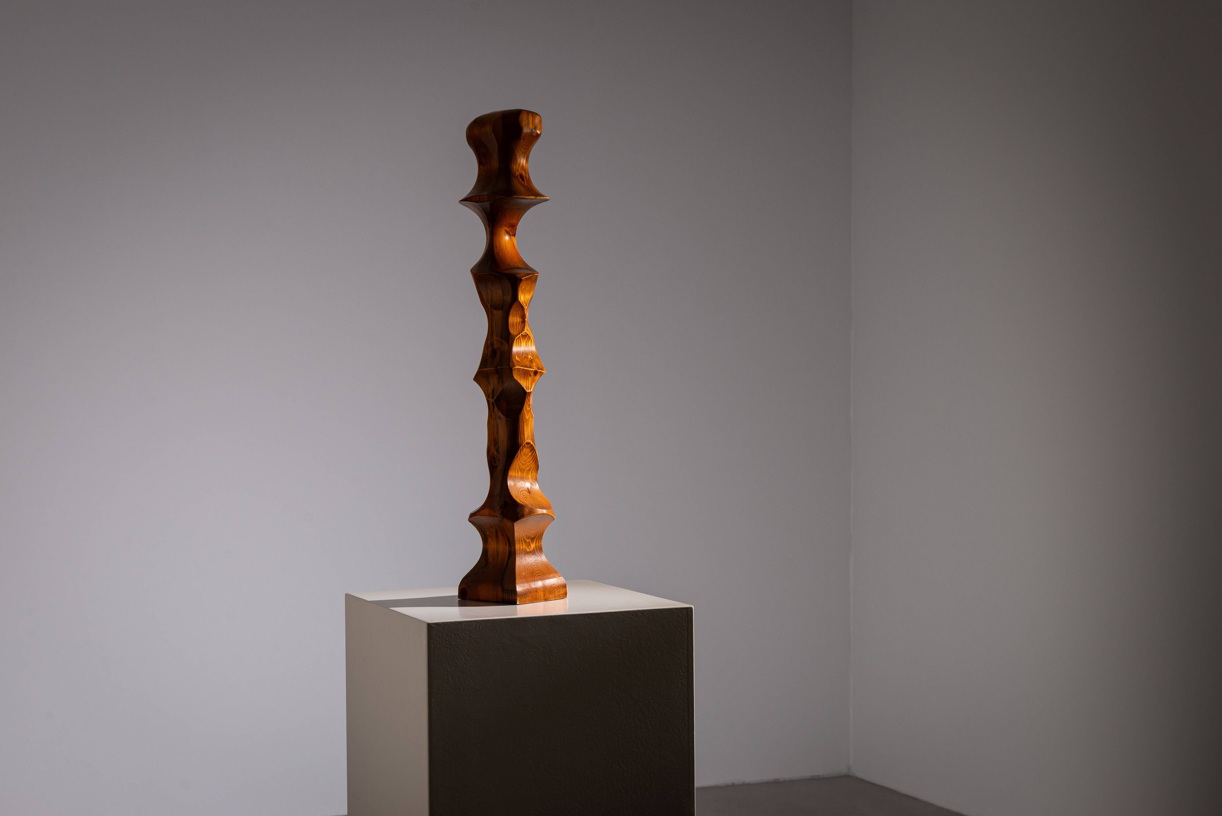 Minimalist abstract handcarved wooden sculpture